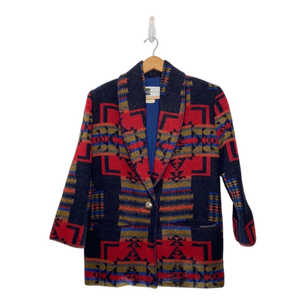 Vintage Rhonda Stark Aztec Wool Blazer Jacket Size Large